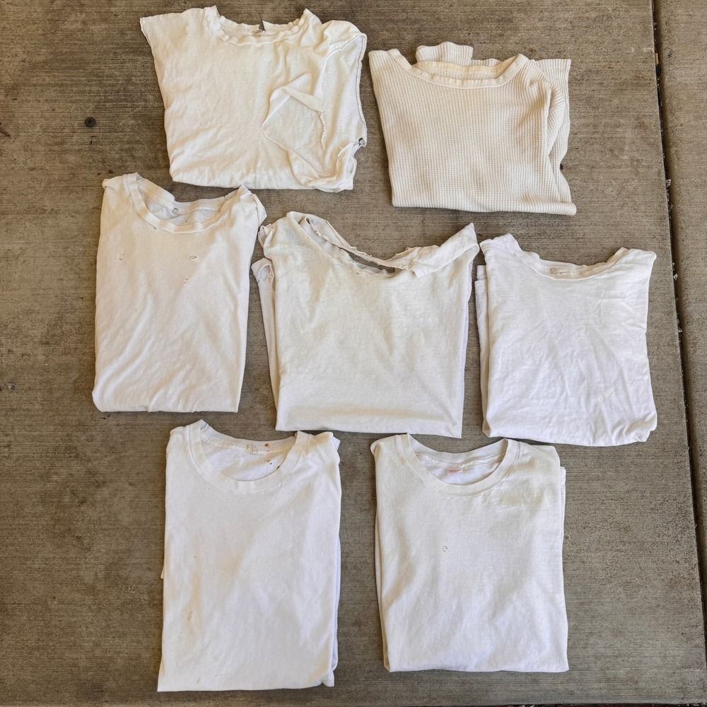 Vintage 70s Distressed White T-Shirt Thermal Bundle Lot 7 Thrashed Grunge Sz L